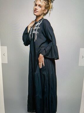 POL Black Embroidered Maxi Dress